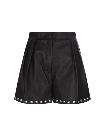 Shop Alexander Mcqueen Leather Shorts With Metal Eyelets In Black