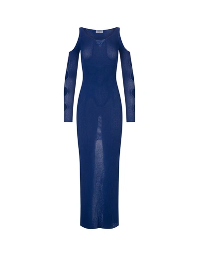 Shop Off-white Long Knitted Dress With Cut-out In Blue