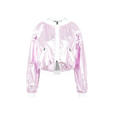 Tom Ford Metallic Laminated Technical Nylon Crop Track Jacket In Pink &amp; Purple