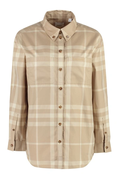 Shop Burberry Button-down Collar Cotton Shirt In Beige