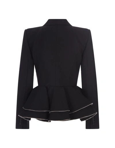 Shop Alexander Mcqueen Double-breasted Jacket With Ruffles And Zip In Black