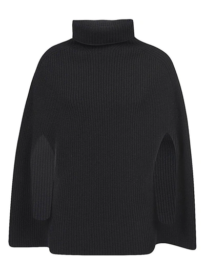 Shop Sa Su Phi Ribbed Wool High Neck Cape In Black