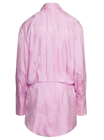 Shop Attico 'sylvie' Baby Pink All-over Monogram Shirt Dress Woman The