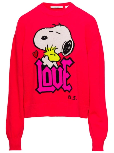 Shop Philosophy Di Lorenzo Serafini Neon Red Crewneck Sweater With Peanuts Intarsia Knit In Cashmere Blend Woman