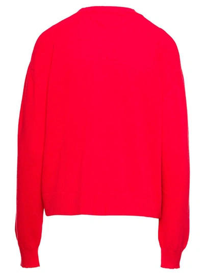 Shop Philosophy Di Lorenzo Serafini Neon Red Crewneck Sweater With Peanuts Intarsia Knit In Cashmere Blend Woman