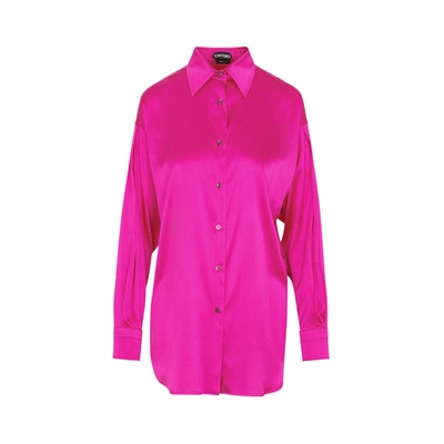 Shop Tom Ford Stretch Silk Satin Shirt In Pink &amp; Purple