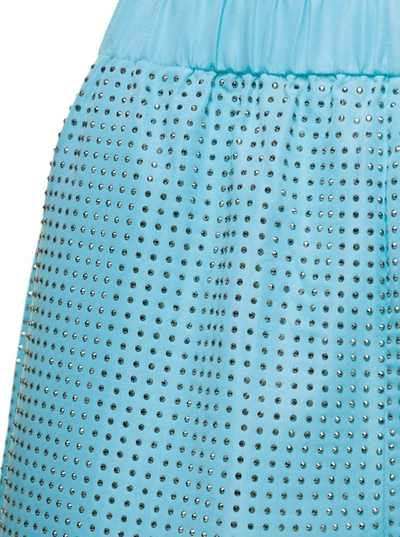 Shop Self-portrait Shorts With All-over Crystal Embellishment In Light Blue Technical Fabric Woman