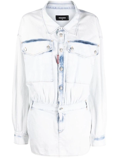 Shop Dsquared2 Denim Short Dress In Clear Blue