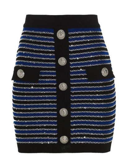 Shop Balmain Sequin Stripe Knit Skirt In Multicolor
