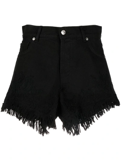 Shop Ermanno Firenze High-waisted Cotton Shorts In Black
