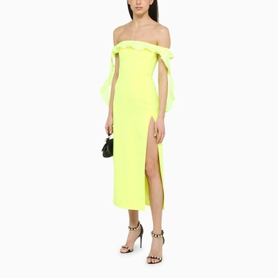 Shop David Koma Neon Dress With Ruffles In Yellow