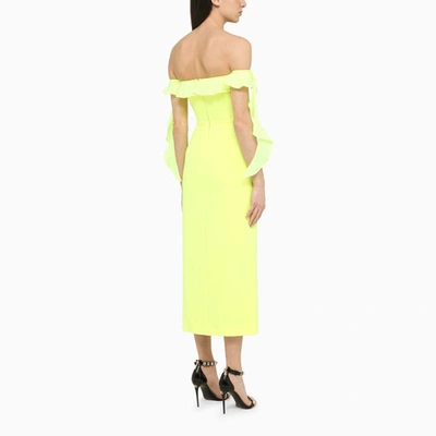 Shop David Koma Neon Dress With Ruffles In Yellow