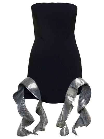 Shop David Koma Black Metallic Ruffle Strapless Minidress In Acetate Woman