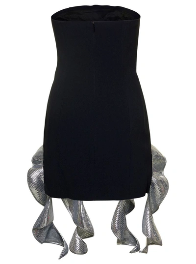 Shop David Koma Black Metallic Ruffle Strapless Minidress In Acetate Woman