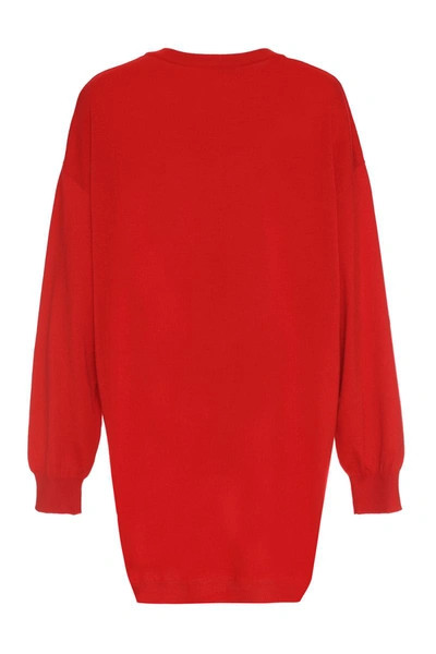 Shop Moschino Intarsia Knit-dress In Red