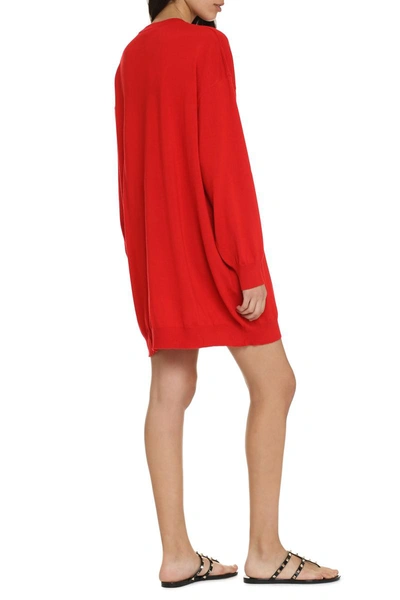 Shop Moschino Intarsia Knit-dress In Red