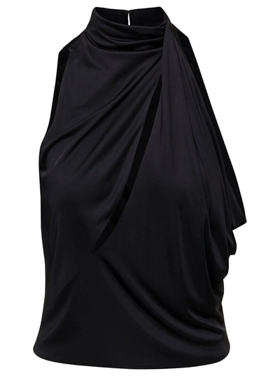 Shop Versace Black Halterneck Top With Diagonal Cut-out In Viscose Woman