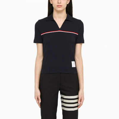 Shop Thom Browne Navy Ribbed Polo Shirt In Blue