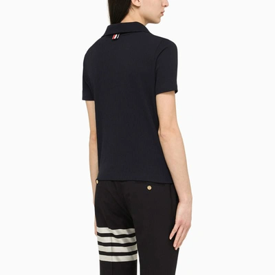 Shop Thom Browne Navy Ribbed Polo Shirt In Blue