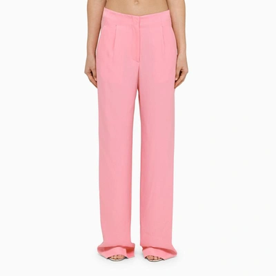 Shop Msgm Satin Regular Trousers In Pink