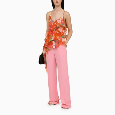 Shop Msgm Satin Regular Trousers In Pink
