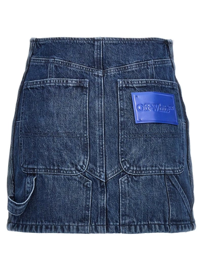 Off-white Low-waist Denim Miniskirt With 3d Detailing In Blue