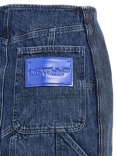 Off-white Low-waist Denim Miniskirt With 3d Detailing In Blue