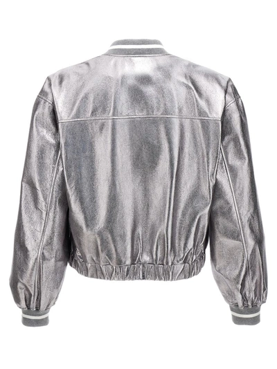 Brunello Cucinelli Laminated Leather Bomber Jacket Puffer Jackets Silver In Silver