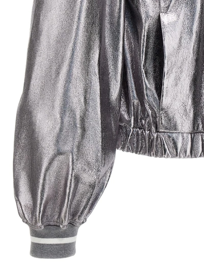 Shop Brunello Cucinelli Laminated Leather Bomber Jacket In Silver