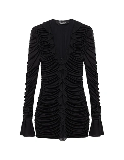Shop Blumarine Long Sleeve Dress In Pleated Jersey In Black