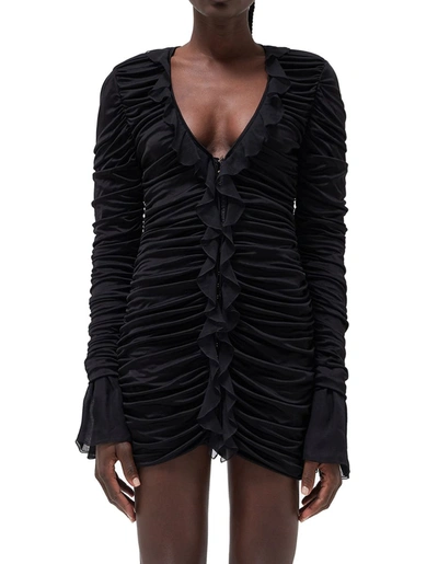 Shop Blumarine Long Sleeve Dress In Pleated Jersey In Black