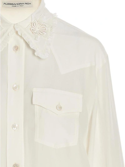 Shop Alessandra Rich Silk Collar Shirt In White
