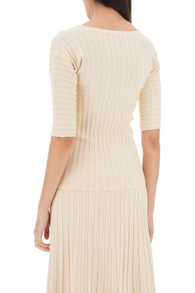 Shop By Malene Birger 'ivena' Ribbed Top With Asymmetrical Neckline In Beige