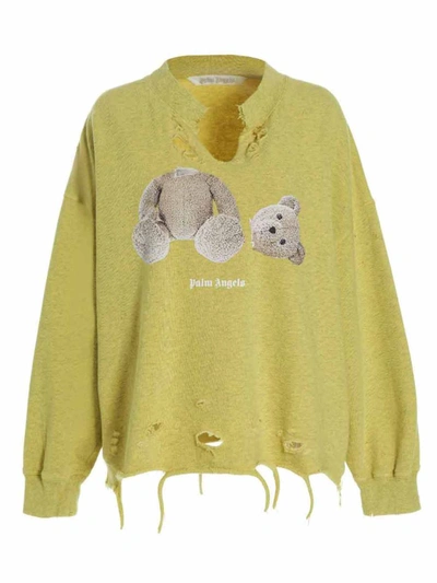 Shop Palm Angels 'gd Ripped Pa Bear' Sweatshirt In Yellow