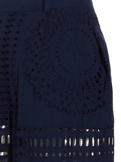 Alberta Ferretti Embroidered High Waist Wide Leg Trousers In Blue