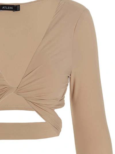 Shop Atlein Crossed Cropped Top In Beige