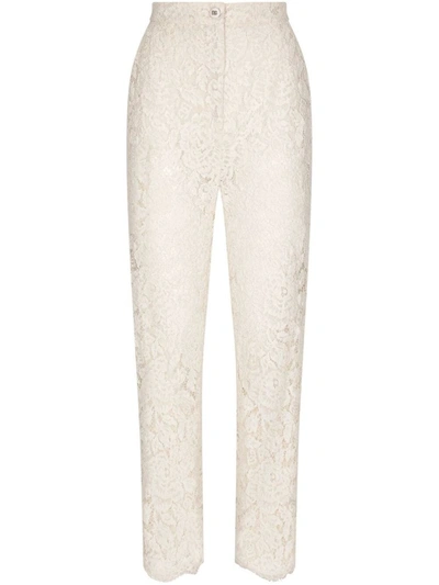 Shop Dolce & Gabbana Lace Trousers In White