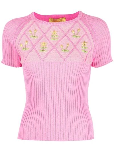 Shop Cormio Embroidered Cotton T-shirt In Pink
