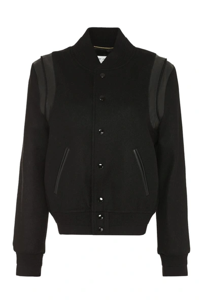 Shop Saint Laurent Wool Bomber Jacket In Black