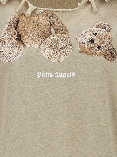 Shop Palm Angels 'ripped Pa Bear' Hoodie In Gray