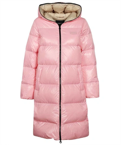 Shop Duvetica Long Hooded Full-zip Down Jacket In Pink