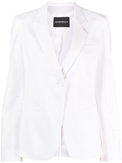 Emporio Armani Single-button Stretch Cotton Blazer In White
