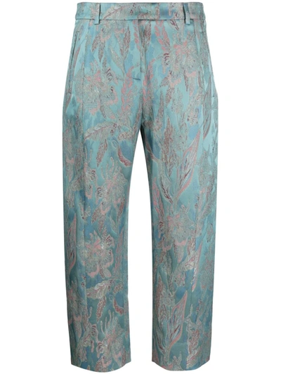 Shop Alberto Biani Floral Print Jacquard Trousers In Clear Blue