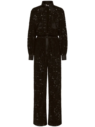 Shop Dolce & Gabbana Lace Long Shirt Jumpsuit In Black