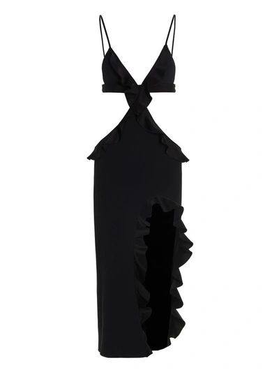 Shop David Koma 'crossbody & Open Leg Ruffle' Dress In Black