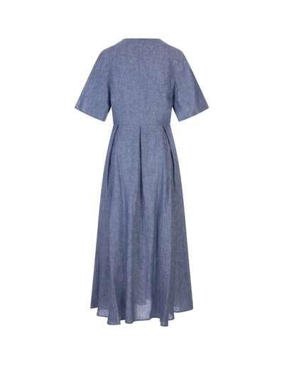 Shop Fabiana Filippi Jeans Linen Midi Dress In Blue