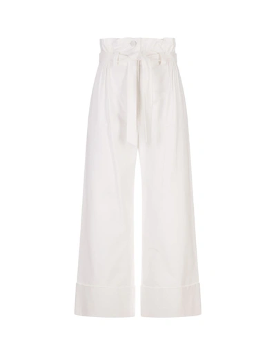 Max Mara Albore Stretch Cotton Crop Flare Trousers In White