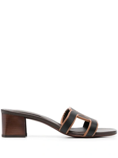 Shop Tod's Black And Brown Woven Mules In Leather Woman