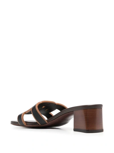 Shop Tod's Black And Brown Woven Mules In Leather Woman