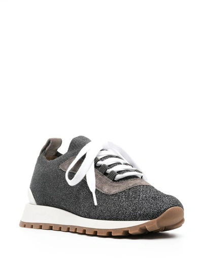 Shop Brunello Cucinelli Leather Sneakers In Grey